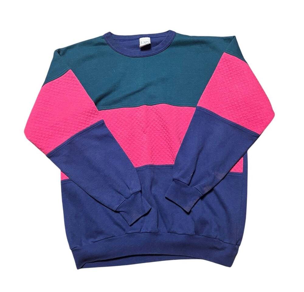 LAPS Vintage 90s Colorblock Quilted Paneling Crewneck Sweatshirt